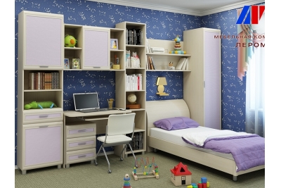 Детская комната Ксюша 4, цвет дуб беленый с сиреневыми вставками.