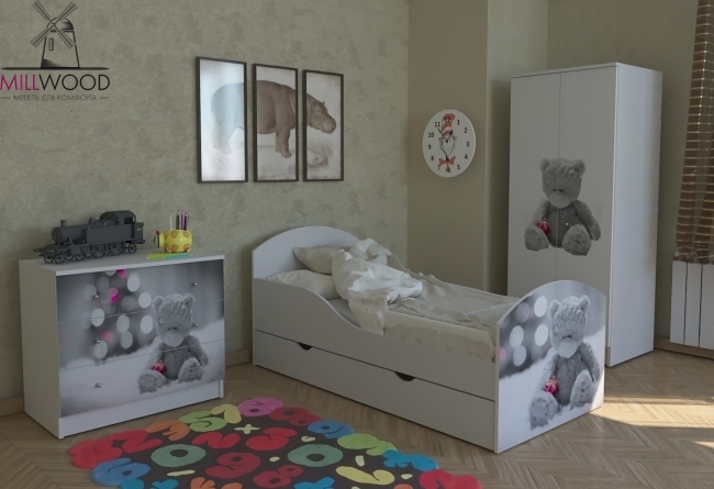 Кровать детская от 3-х лет "Малышок" арт.МЛ-1ПФ коллекция "Мишка Тедди".