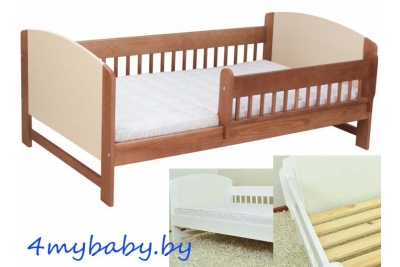 Кровать детская с перилами ROKO цвет орех/крем, белый.